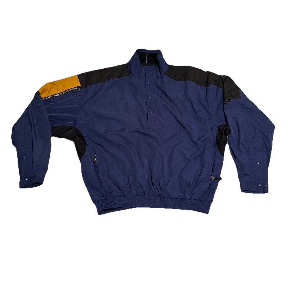 Vintage Windbreaker Pullover Sweater Blue Black Golf Sun Mountain Sports Large